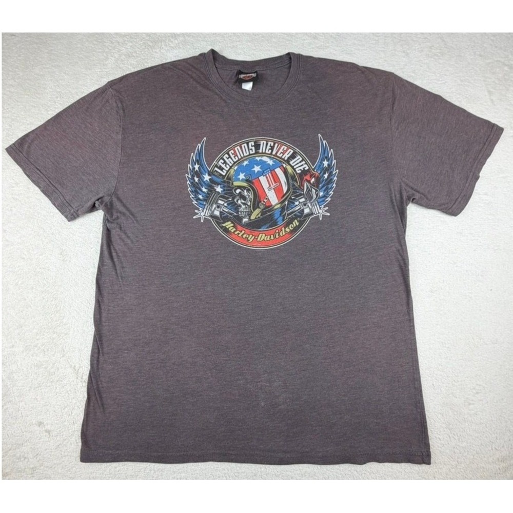 Harley Davidson Legends Never Die Graphic TShirt Men XL Brown Heather Skull 2015
